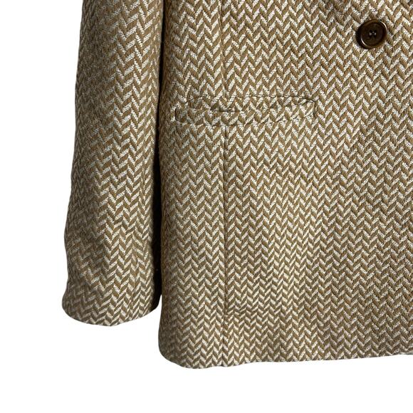 Anine Bing Tan Fishbone Wool Blend Double Breasted Relaxed Blazer Jacket Size S - Picture 10 of 16